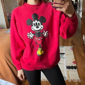 RARE!!! Vintage Three Eyed Weird Mickey Mouse Walt Disney Red Sweatshirt